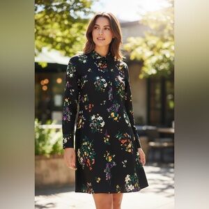 Highline Collective Shirt dress -Black-Long Sleeves-Vibrant Florals-Size Medium